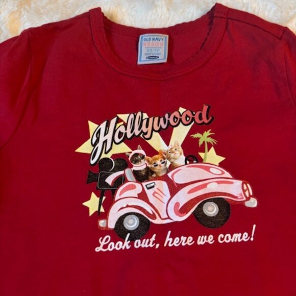 2/$25 Old Navy red LS shirt with Hollywood Cats Girls Size XS Vintage - Picture 7 of 14